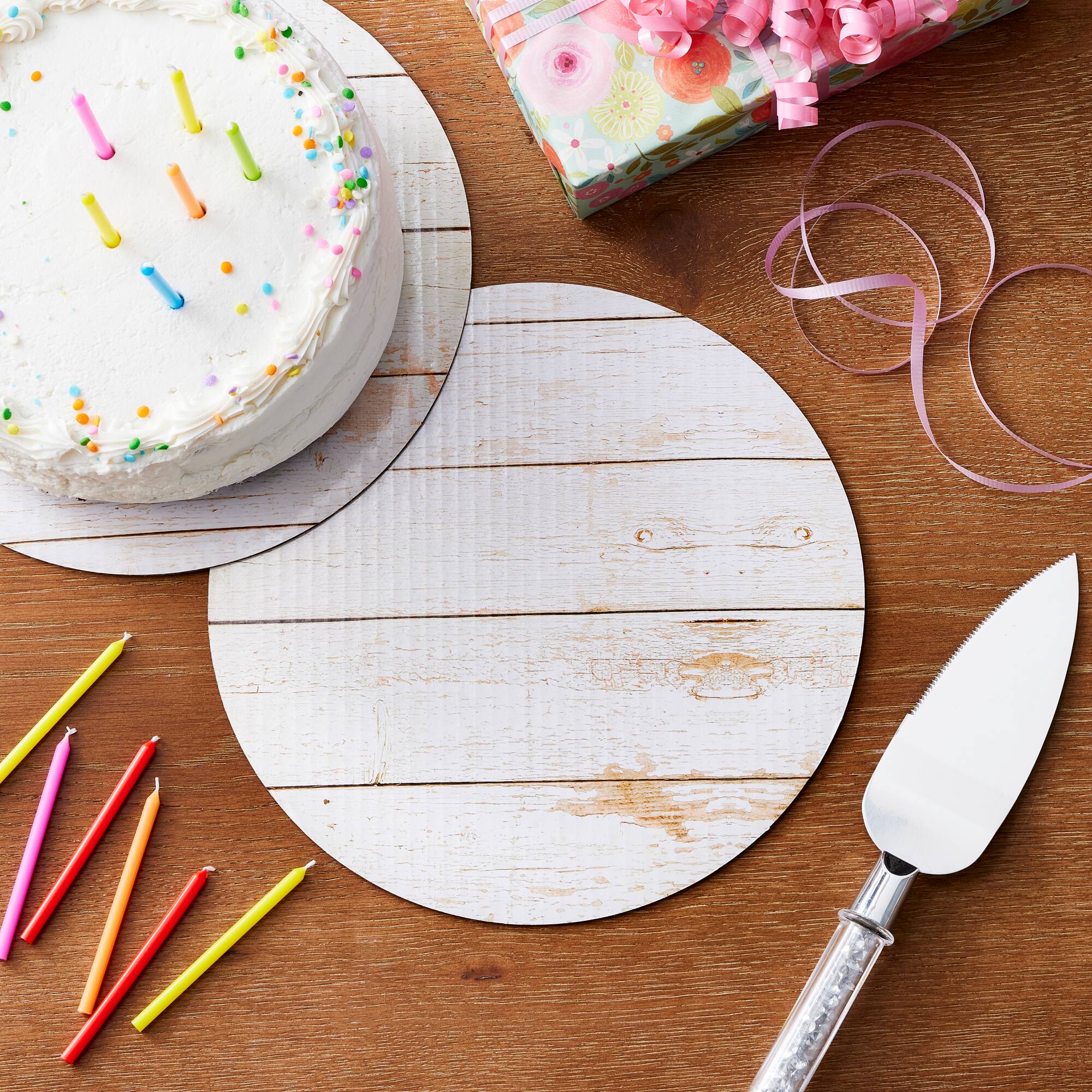 10" White Wood Grain Cake Boards by Makery®